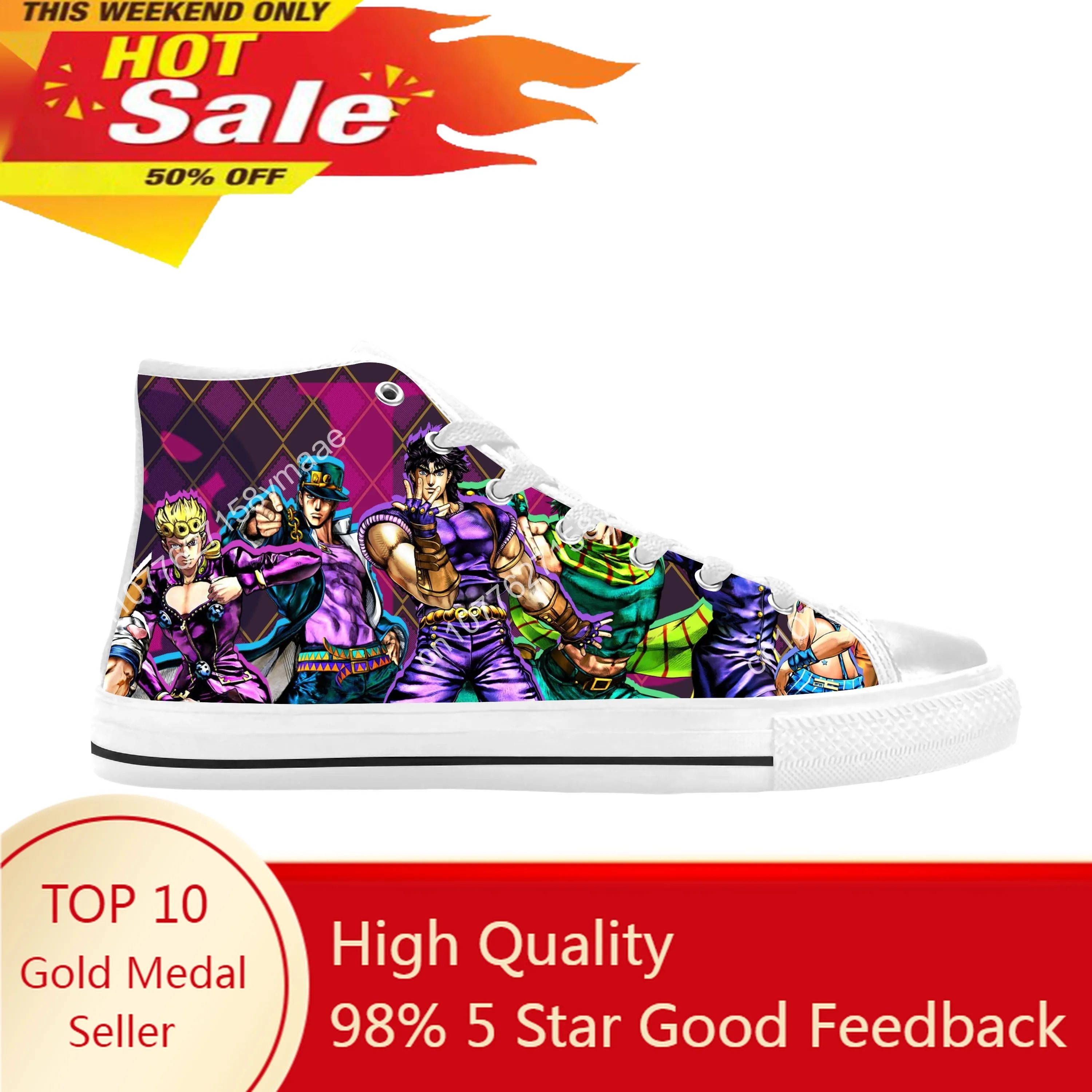 

Japanese Anime Manga Jojo Jojos Bizarre Adventure Casual Cloth Shoes High Top Comfortable Breathable 3D Print Men Women Sneakers