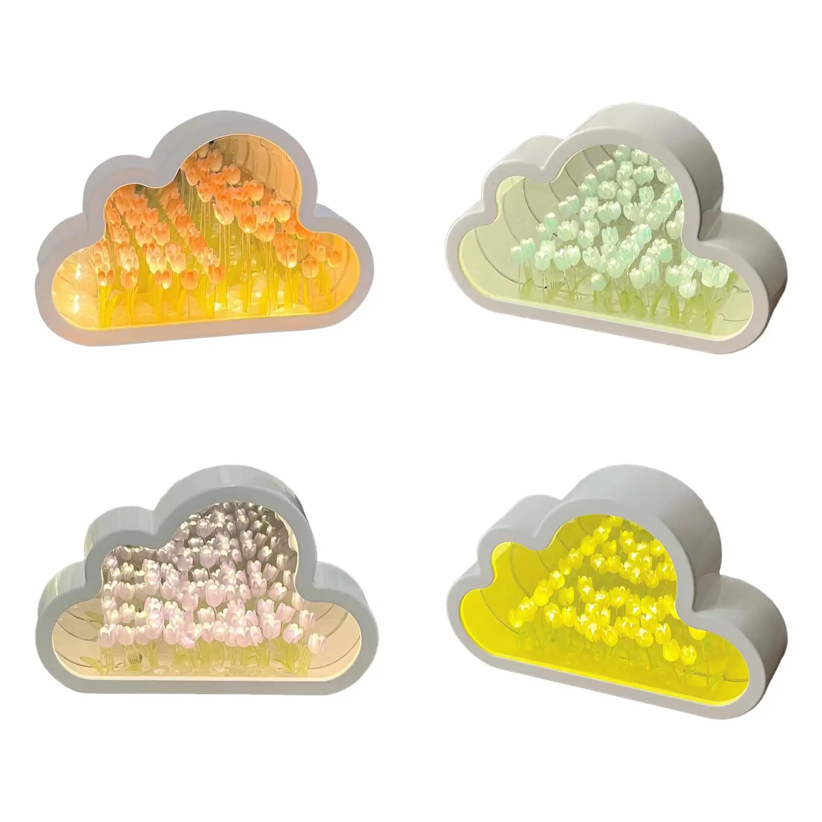 

DIY Tulip Mirror Night Light Gift Decorative Artificial Birthday Gift 9 Flower Tulip Lamp Bedside Lamp for Living Room Office