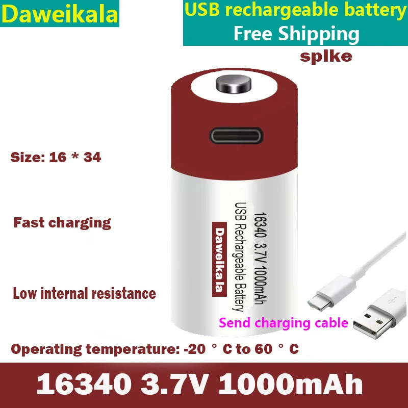 

2023 New 1-10pcs Rechargeable USB Fast Charging Battery SHSEJA CR123A 123A CR123 ICR 16340 3.7V Lithium-ion Battery At 1000mAh