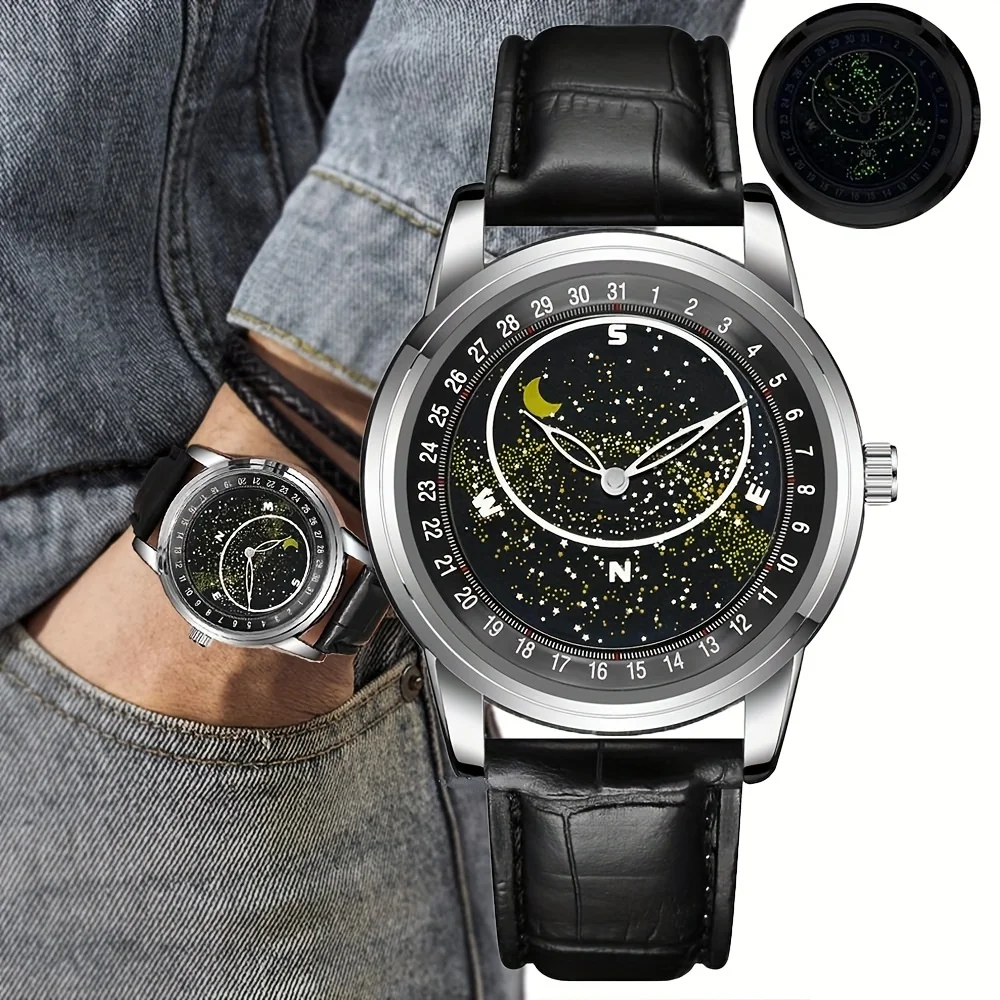 

Men's Fashion Shining Star Rotating Business Analog Watch