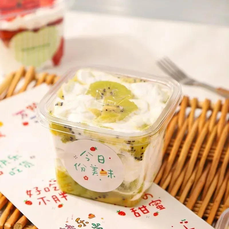 

Smoothie Pudding Ice 50pcs Summer Cups Square Dessert Cake 400ml Mousse Disposable Box Stickers Lid Free With Cream Plastic