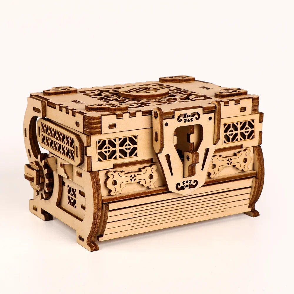 3D Wooden Puzzle Jewelry Box - DIY Mechanical Treasure Chest