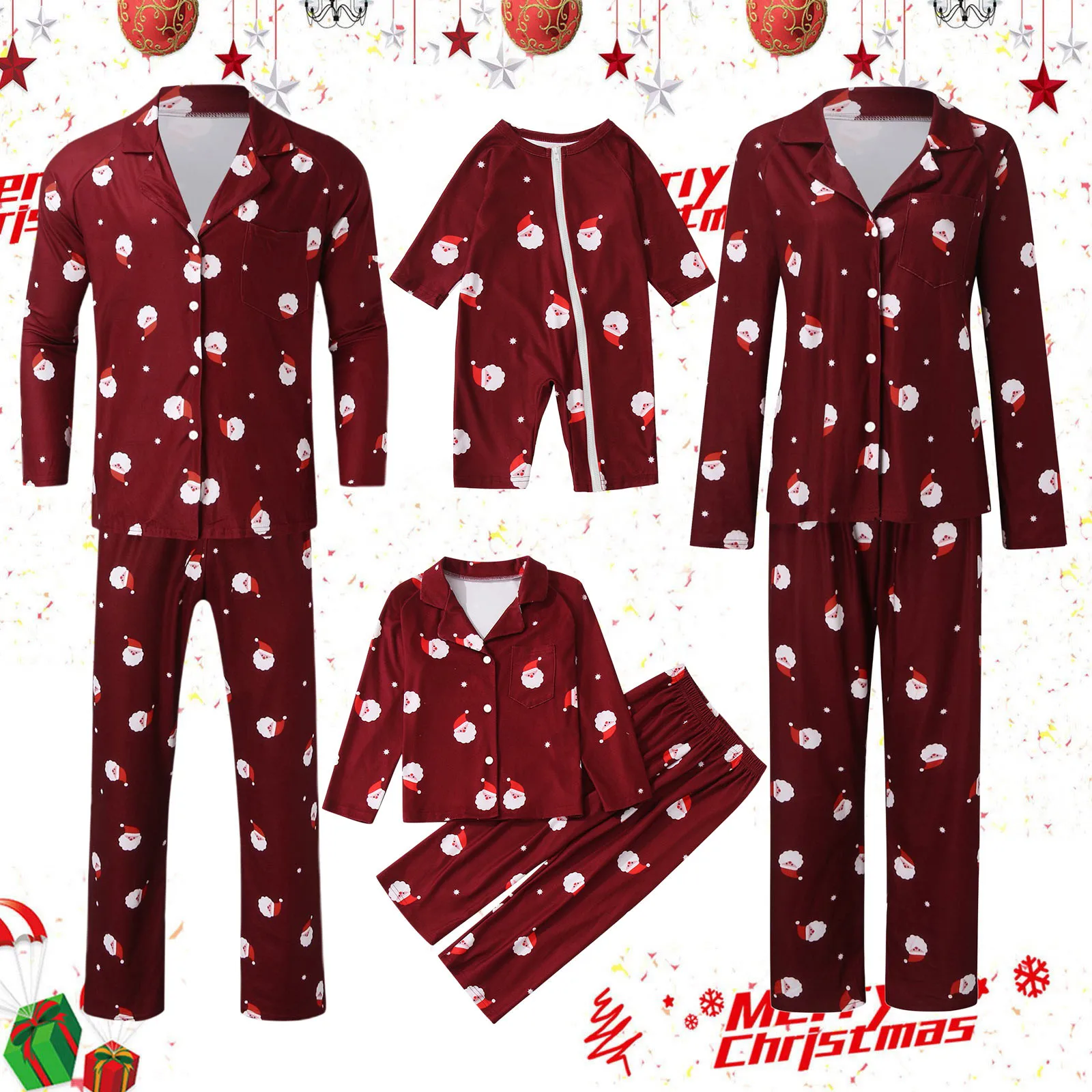 thumbnail image 2 of Pijamas familiares a juego para Navidad 2023, conjunto de ropa para bebé, camisa abotonada y pantalones, para padre, madre, Navidad, Año Nuevo, 2 of 5