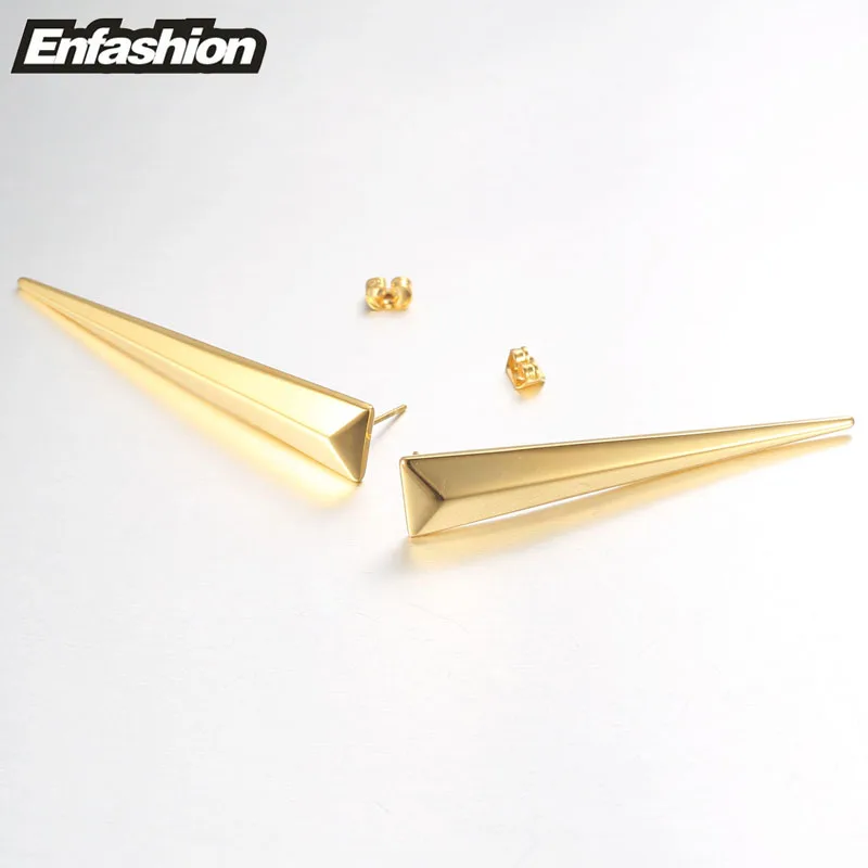 Enfashion Punk Triangle Long Earring Ear Studs Rose Gold color Dangle Earrings Stainless Steel Drop Earrings For Women Jewelry