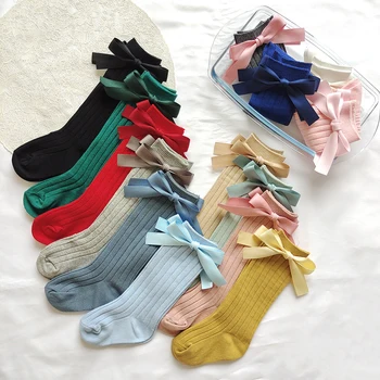 14 Colors Princess Girls Long Sock Big Bowknot Infant Baby Stockings Kids Cotton Sock Knee High Breathable Soft Children Socken 1