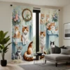 2pcs HD cute cat pet flowers decorative curtain Blue tie digital printed curtain Home Decoration style Decoration living room 4