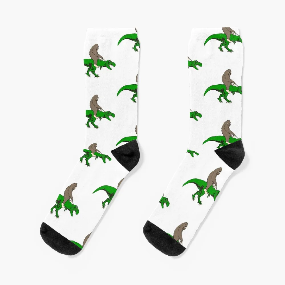 Bigfoot riding T rex Socks winter thermal happy Men's Socks Luxury Women's bigfoot riding t rex socks winter thermal happy men s socks luxury women s