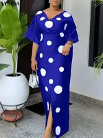 VONDA Plus Size 5XL Women Dress Bohemian Dot Printed Sundress 2025 Fashion Half Sleeve Robe Casual Loose Long Party Vestidos