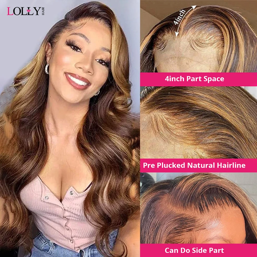 Human Hair Wig Lace Front Wig Human Hair Wigs Front Lace Wig Highlight Wig Human Hair Body Wave Lace Front Wig 13x6 Pre Plucked Ombre Colored Lace Front Human Hair Wigs For Women