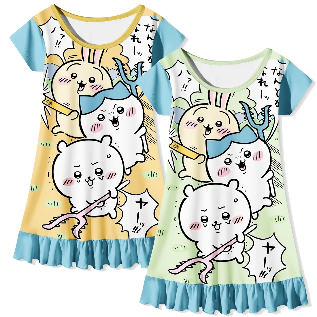 

2024 Chiikawa Kawaii Girls' Home Nightdress Cute Print Air-conditioned Room Summer Children's Dress Sleepwear Pajamas Pijama