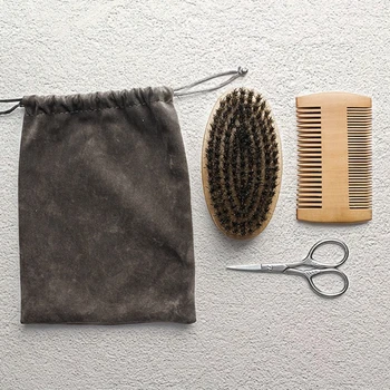 Set professionale di spazzola e pettine per barba in legno per uomo, regalo, strumento per la cura della baffiera, setole naturali di cinghiale per pettinare la barba