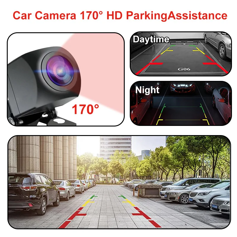 2.4G WiFi 차량 후방 카메라 HD 야간 투시 무선 후방 카메라 (iOS 안드로이드용), 방수 후방 카메라 (주차선 표시 기능 포함) 12V