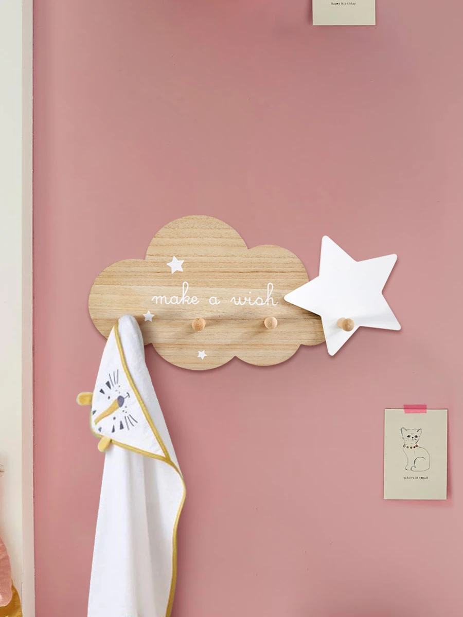 Hooks on the Wall Cute Room Decor Hangers for Clothes Kids Cloud & Star Figure American Style Wood Home Organization and Storage 3