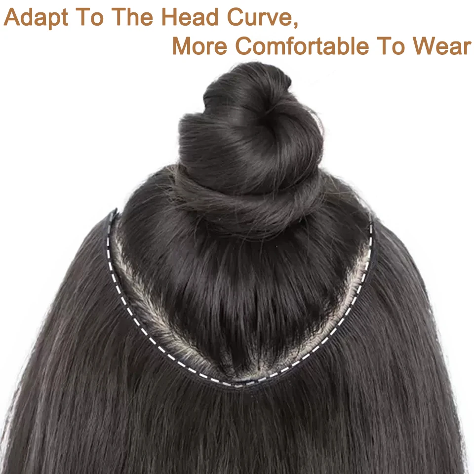 LUPU Synthetic Long Straight Hairstyles Clip In Hair Extension V Shape Heat Resistant Hairpieces Brown Black Hair