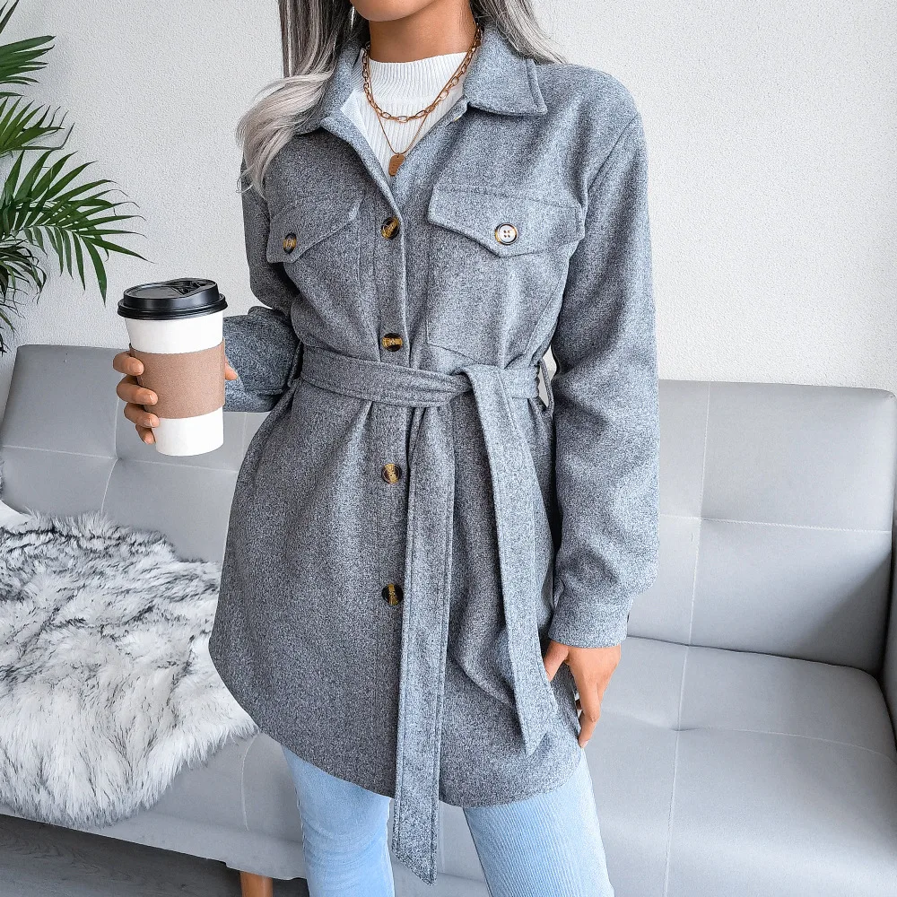 Women's 2023 Casual Fashion Loose Lapel Wool Chic Coat with Retro Long Sleeve Side Pockets Women's Coat Warm Women's Clothing