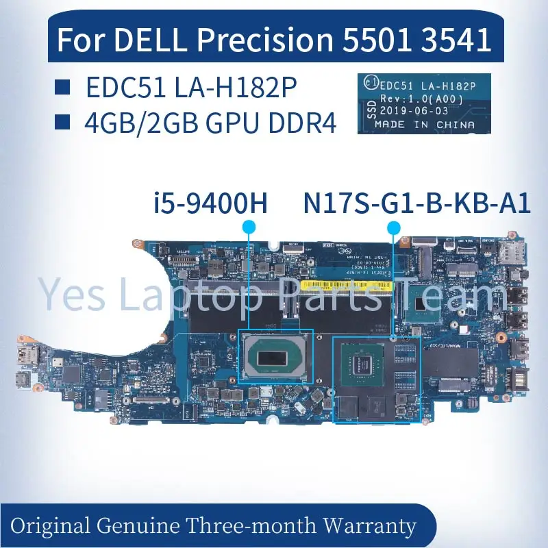 

For DELL Precision 5501 3541 Laptop Mainboard EDC51 LA-H182P 0DTNGJ 0GJJW0 0KMW33 0M0K66 0WH66R 0VK2MW 2/4G Notebook Motherboard