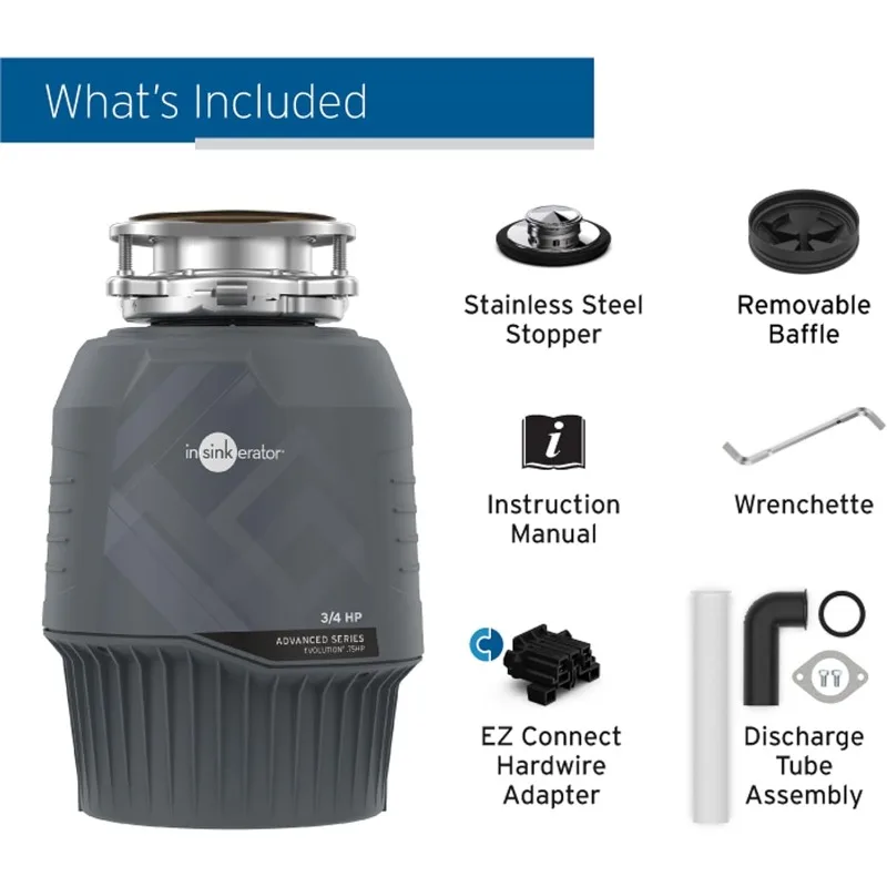 

InSinkErator EVOLUTION 0.75HP 3/4 HP, Advanced Series EZ Connect Continuous Feed Food Waste Garbage Disposal, Gray