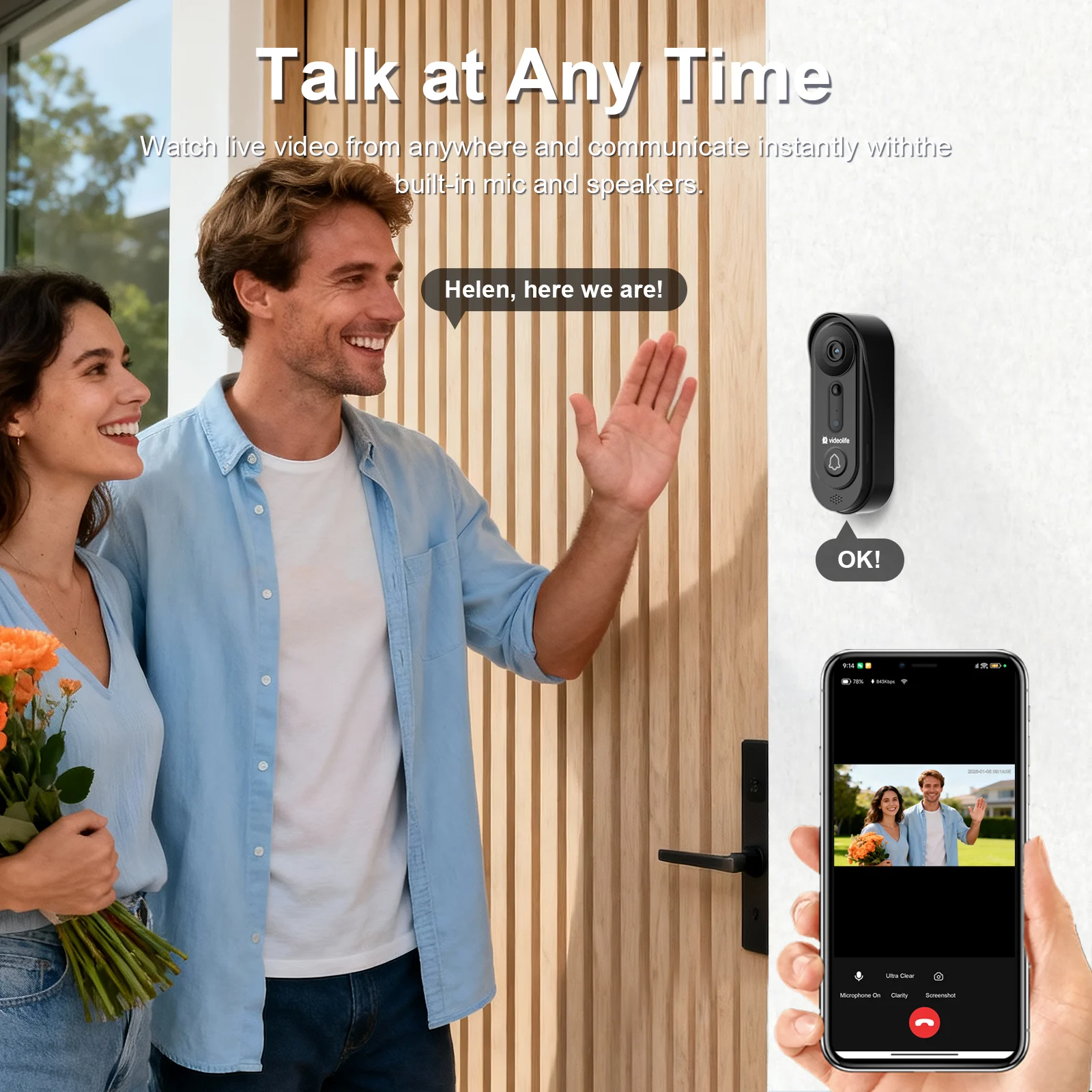 Videolife 1080P Wireless Smart Doorbell Camera Home WiFi Video Intercom PIR Motion Sensor Night Vision Smart Home SecurityBundle 5
