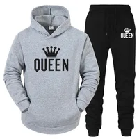 Hommes femmes ensembles roi reine Couple à capuche printemps chaud survêtement + pantalons de survêtement 2 pièces de haute qualité Jogging tenue de sport décontractée costume 4