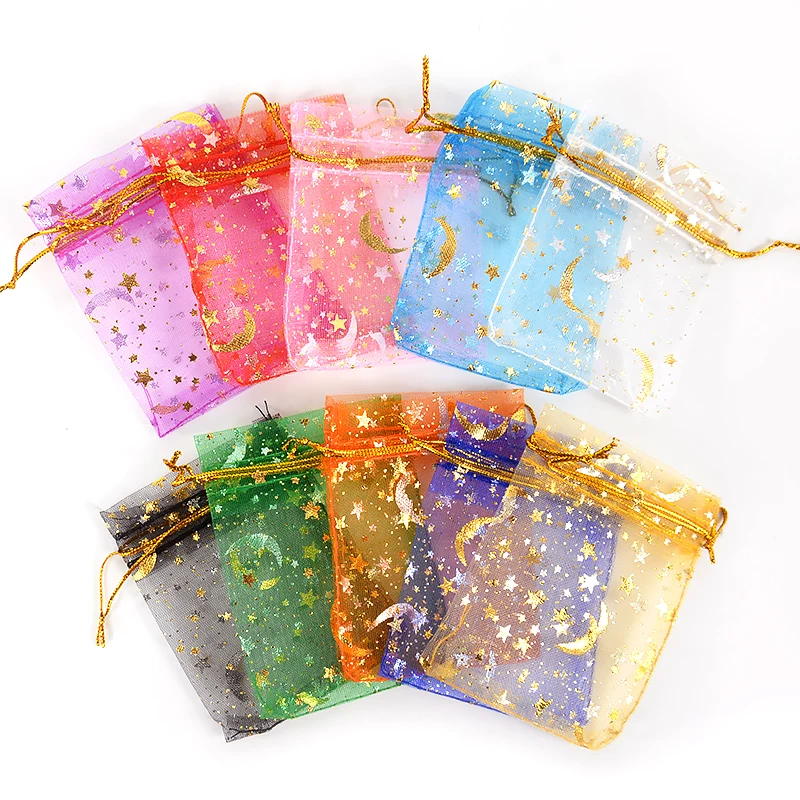thumbnail image 1 of 100 PCS of Moon Star Christmas Candy Drawstring Hard Gauze Packaging Bag Transparent Mesh Bag Wedding Party Decoration Candy Bag, 1 of 3