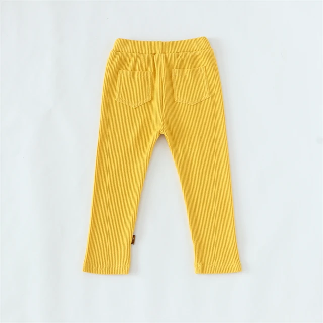 Yellow Knitting Cotton Pants for Girls Baby Leggings Ribbed Casual
