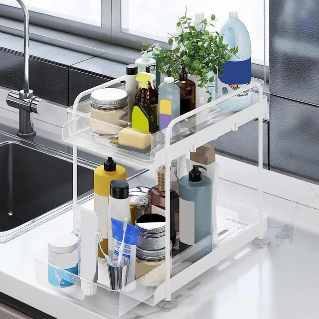 Under Sink Storage Organizer, Sliding Sink Organizer, 2 Tier Pull