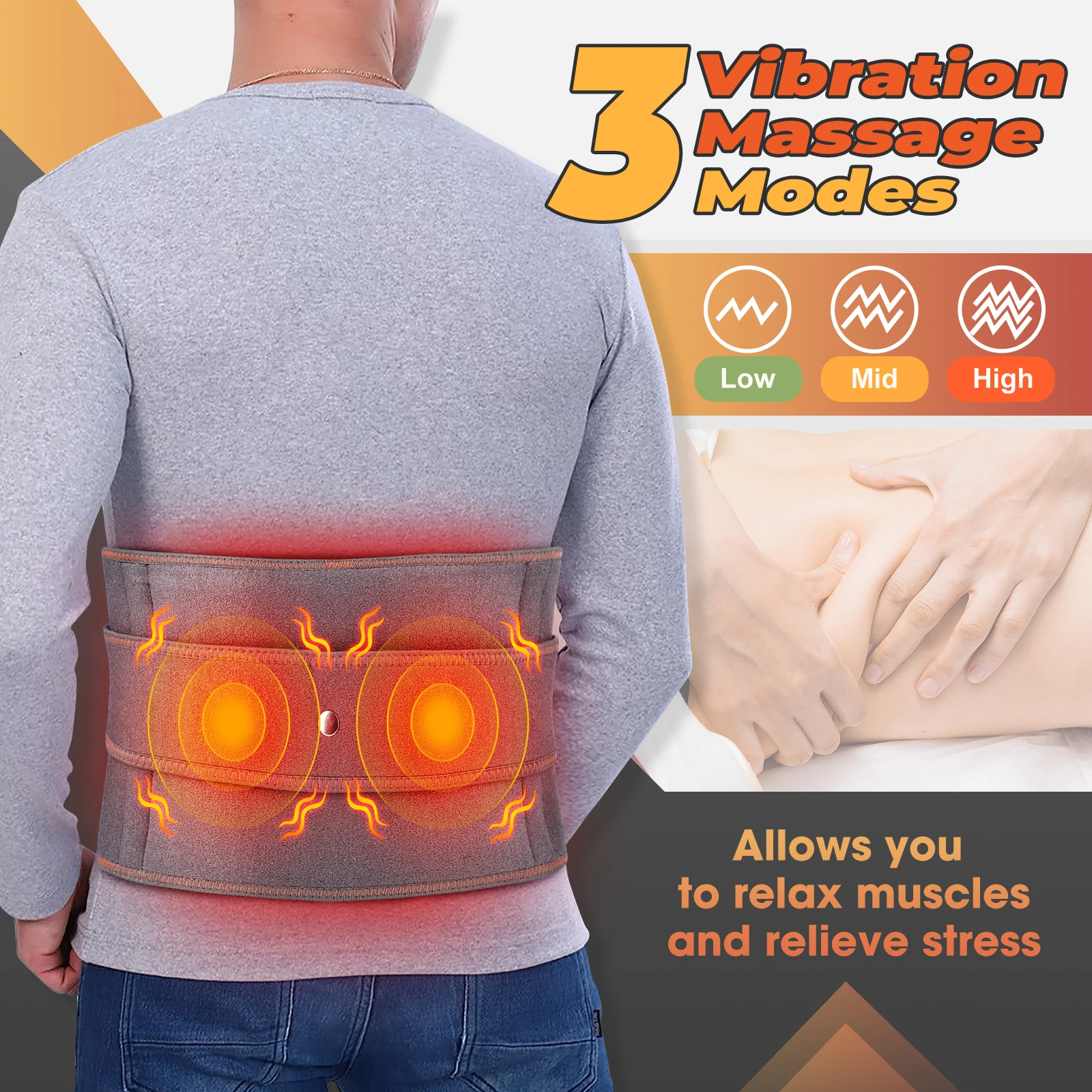 Waist Massager Heated Massage Belt Relieve Multifunctional Heating Fatigue Relax Muscle Red Light Hot Compress Vibration