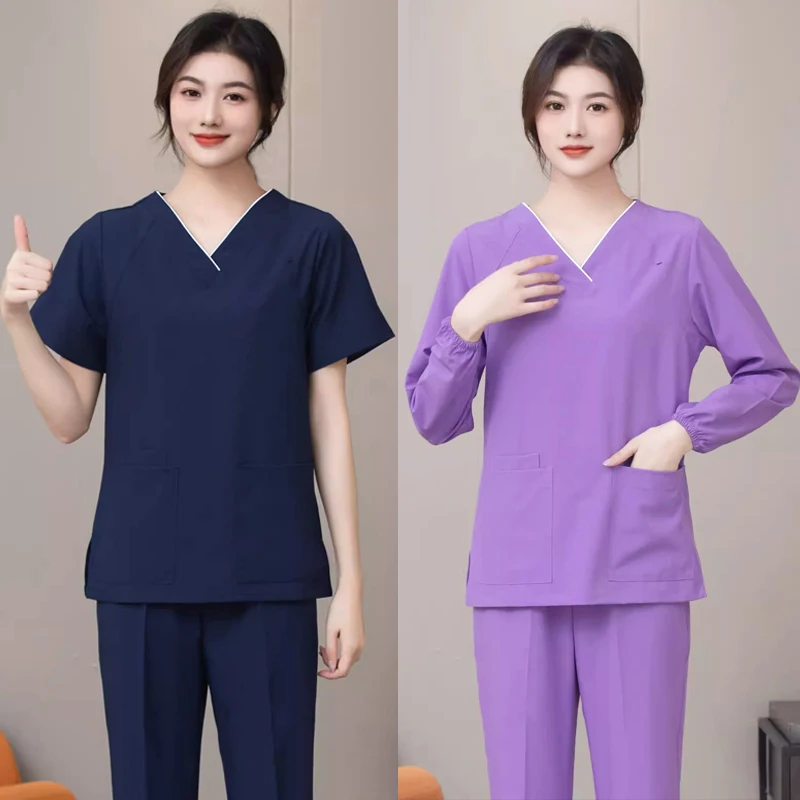 

Elasticity Scrub Set Short Sleeve Nursing Clothes Women Medical Uniform Long Sleeve Doctor Clothing Dentist Workwear Quick-dry