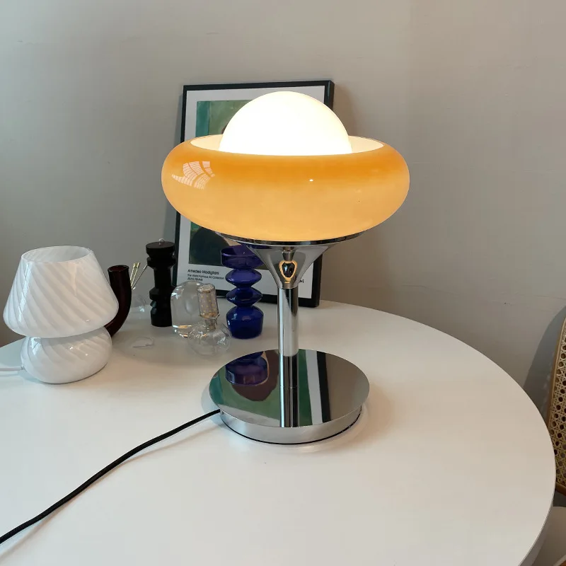 

Egg Tart Table Lamp nordic night stand Lamp Creamy White Lampshade Iron Bottom bedroom bedside lamp home decor lighting