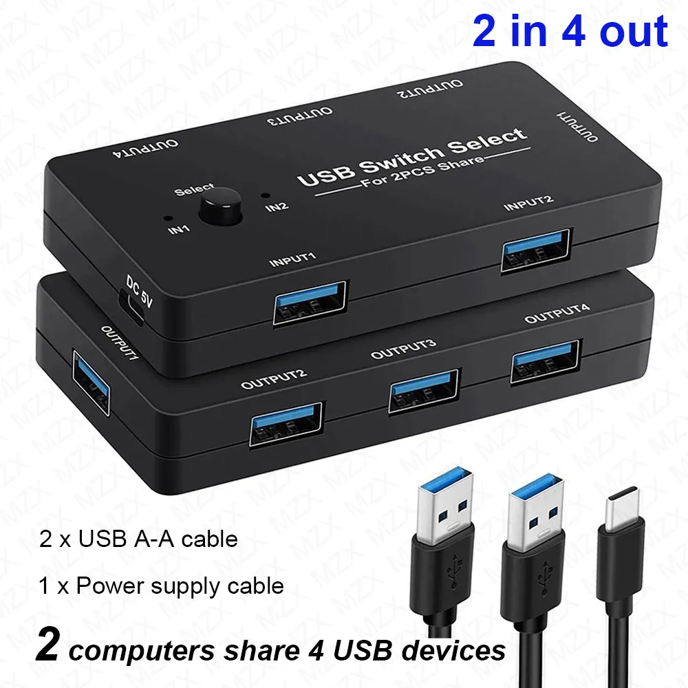 MZX KVM USB Switch - 2-Host Selector for Computers Laptops Printers Keyboards and Mice