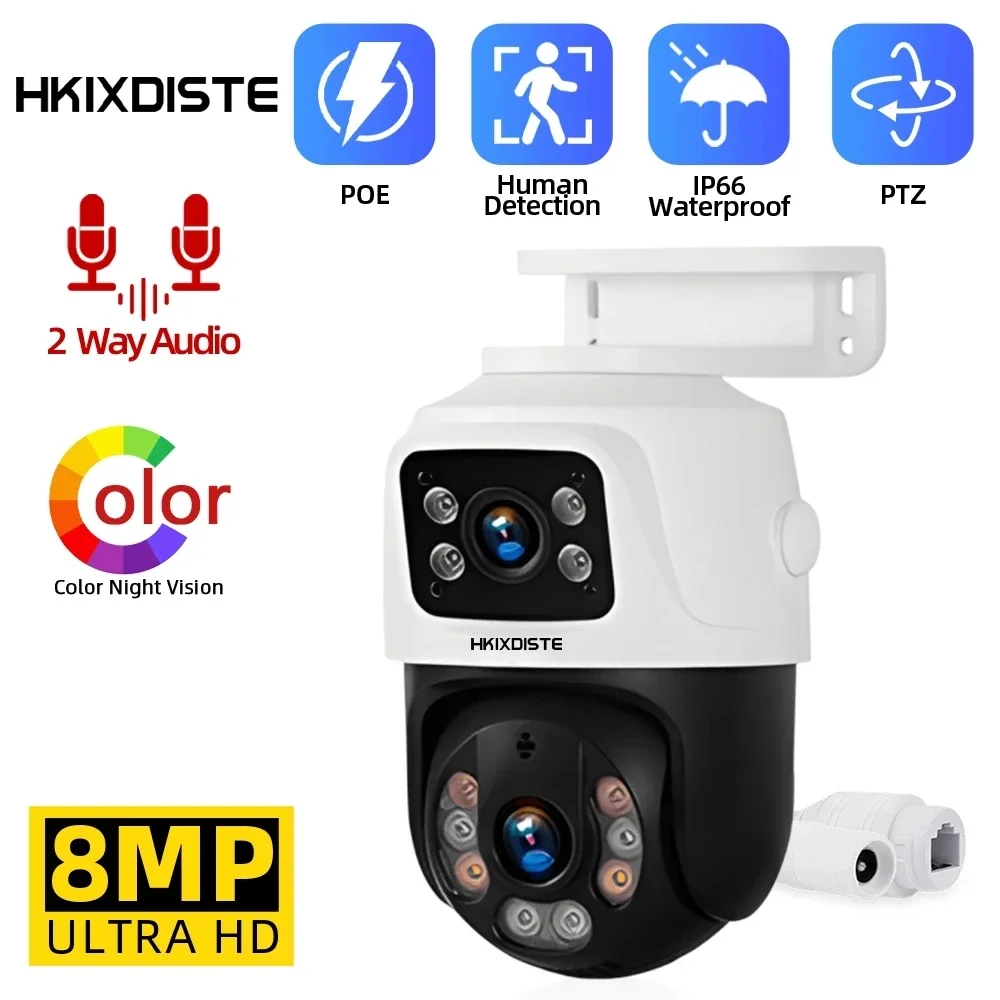 

4K 8MP POE PTZ Camera Two Way Audio Outdoor AI Smart Auto Tracking IP66 Waterproof CCTV Video Surveillance IP Security Camera