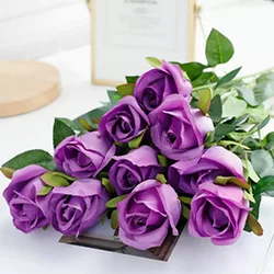 Elegant Artificial Rose Bouquet for Weddings and Home Décor - Set of 7 (Purple)
