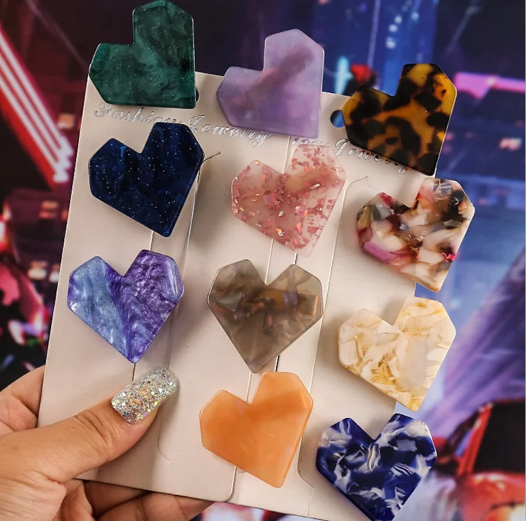 Hair Clip Candy Color For Girls Jewelry Fashion Cute Hair Accessories Zinc Alloy Acrylic Finished Hair Clips Heart Love 4x3.7cm 9 36pcs heart stickers laser color rhinestone sticker acrylic patches for diy scrapbook material nail patch kids reward sticker