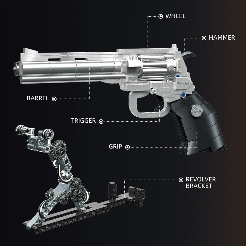 Revolver Toy Build Technical 631Pcs Rose Revolver Flower Pistol Building Blocks Petals Gun ...