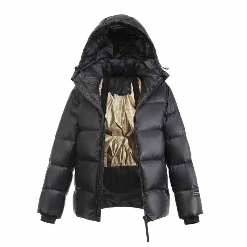 Black and gold loose coat high quality white duck down wash-free down jacket for men and women couples short thickened