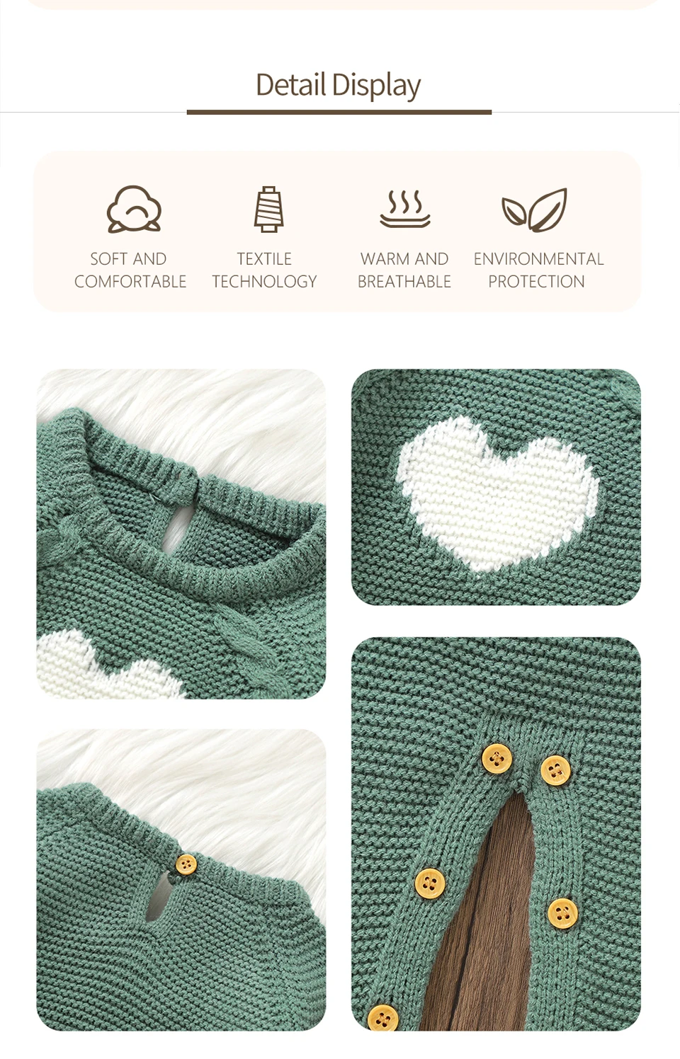Baby Strampler Herbst Winter Langarm Gestrickte Neugeborene Jungen Mädchen Herz Overalls 0-18m Winter Ein Stück Infant kleinkind Outfits – Detail 6