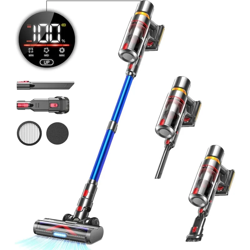 

JASTIP Cordless Vacuum Cleaner, 45Kpa/550W High Suction Cordless Stick Vacuum, Up to 60 Mins Runtime