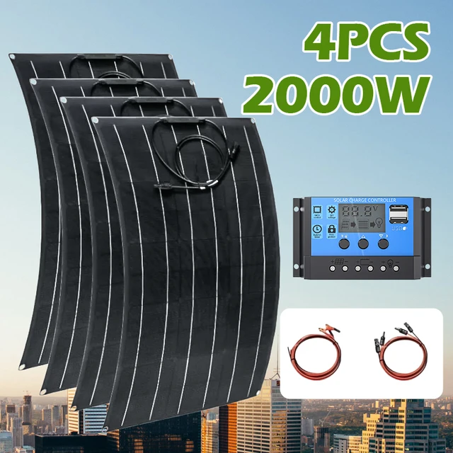 panneau solaire flexible, kit de panneau solaire avec chargeur de batterie 500-2000 W 12-48 V ; Convient aux camping-cars, aux yachts, aux camping-cars domestiques et aux toits. 1