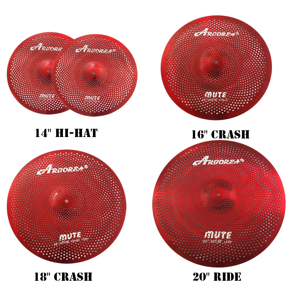ARBOREA Low Volume Cymbal Sets Mute Cymbals 5 Pieces of 14'' Hihat +16'' Crash +18'' Crash +20'' Ride For Drummer Practice