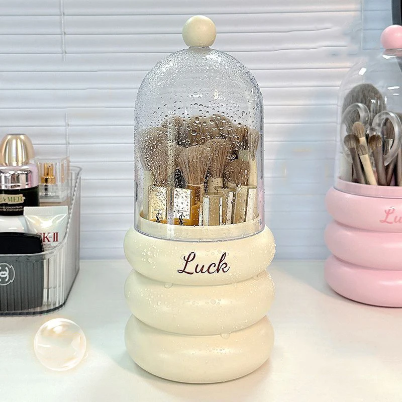 Rotating Makeup Brushes Holder with Lid Dustproof Cosmetic Storage Box for Brushes,Lipstick,Eyebrow Pencil Desktop Vanity Holder 3