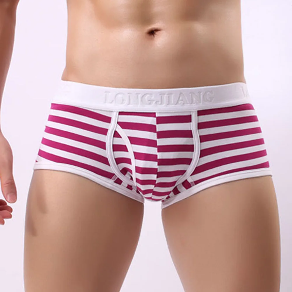 

New Men's 95% Cotton Striped Boxers Shorts Middle-Rise Briefs Underwear Pouch Bag Separation Soft Elastic Men Panties
