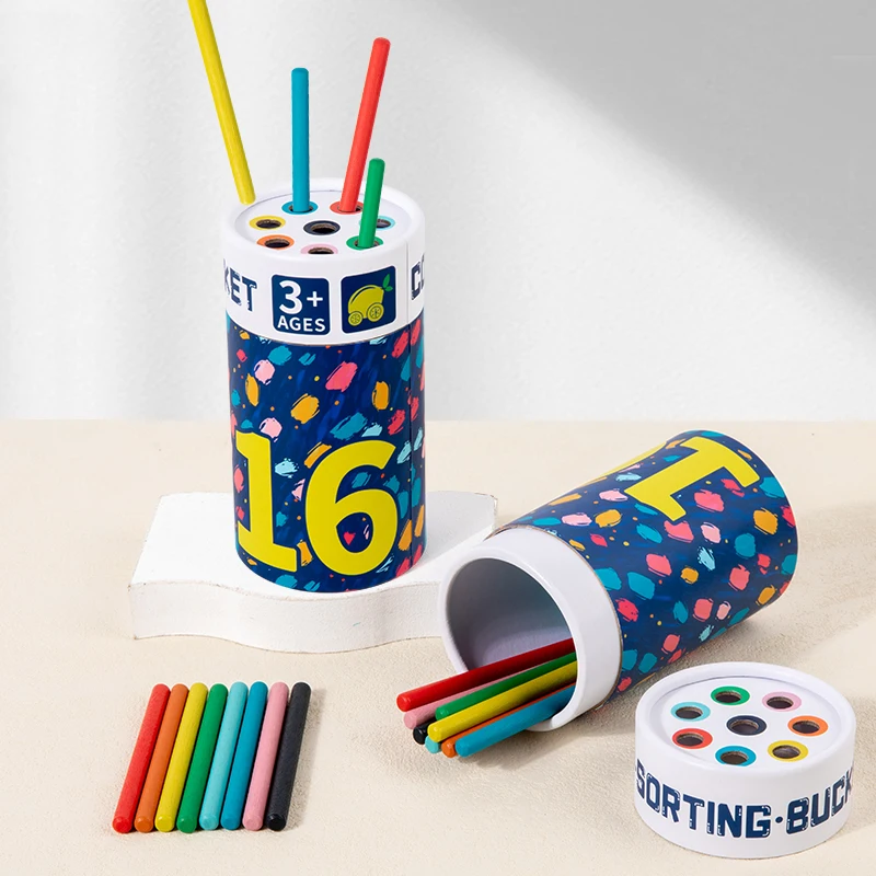 Children's Wooden Colorful Stick Color Classification Box Teaching Aid Color Cognition Matching Game Educational Toys For Kids 5