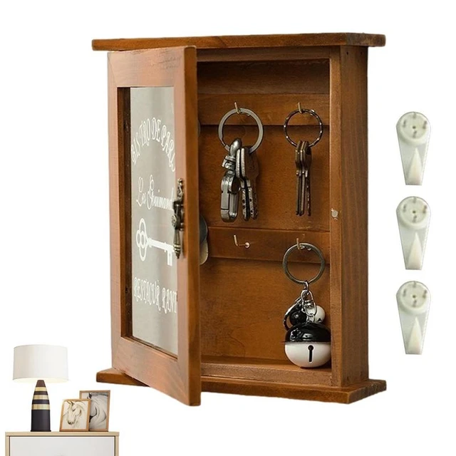 Caja de llaves de madera para pared, soporte para llaves de pared de madera  vintage, organizador de llaves, armario rústico para llaves