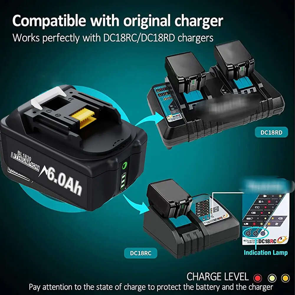 Bateria Recarregável Li-ion para Makita 18v Carregador Bl1850 Bl1860 Bl1850b Bl1860b Bl1830b Bl1840 Lxt400 - Image 3