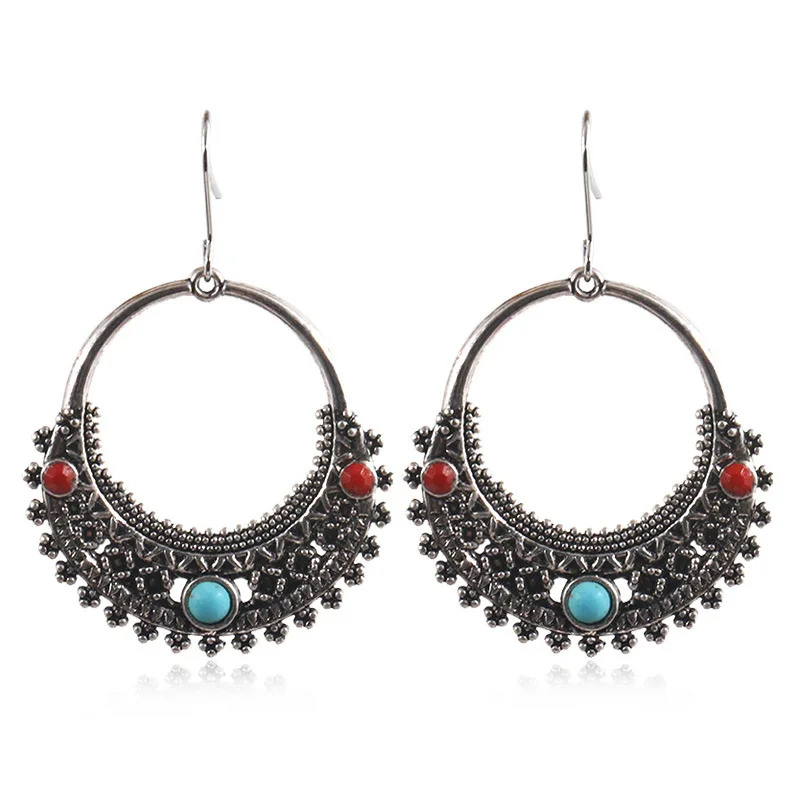

Vintage Ethnic Drop Dangle Hanging Earrings Big Circle Bronze Beaded Female Fashion Lovely Ear Ornaments 2023 Jewelry Accessory