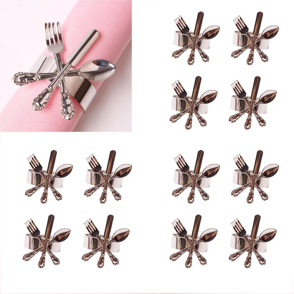 

12PCS Silver Knives Forks And Spoons Napkin Rings Fall Napkin Holder For Christmas Thanksgiving Wedding Dinnig Table Decoration