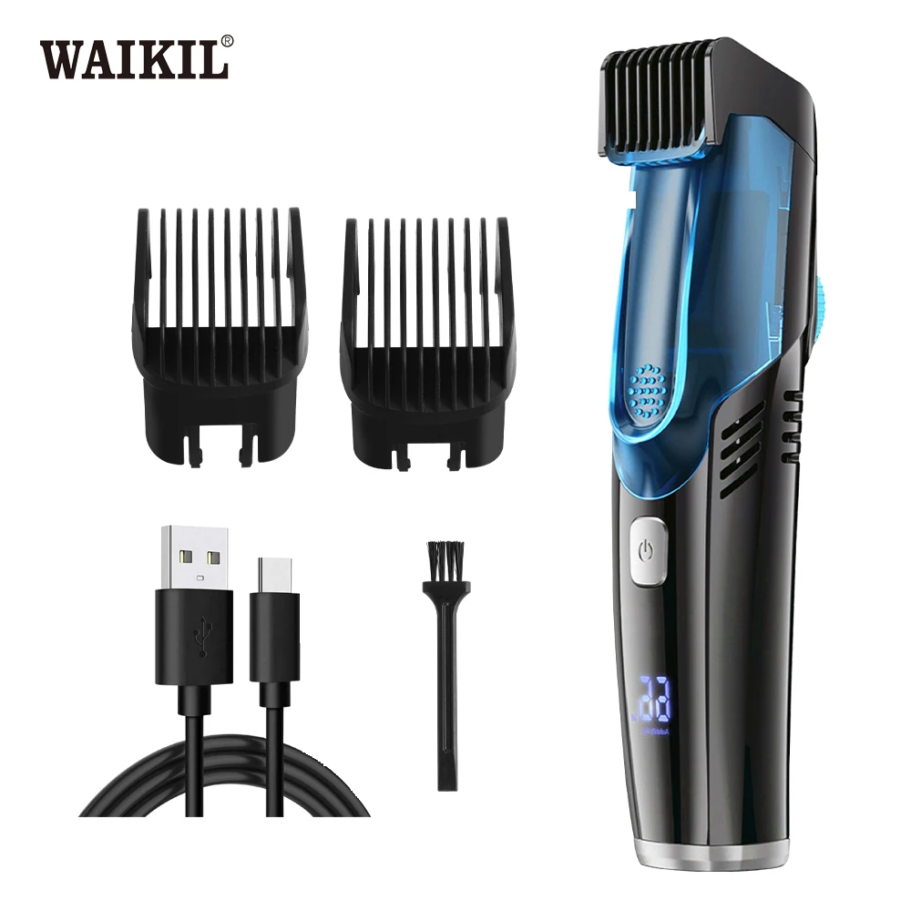 WAIKIL Men's Electric Hair Clipper Vacuum Hair Clipper Cheek and Beard Trimmer USB Charging Cordless Digital Vacuum Hair Clipper 2