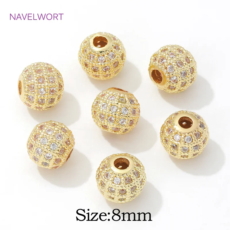 Runde Abstandsperlen aus 18 Karat vergoldetem Messing mit losen Zirkonperlen für die Schmuckherstellung, Trenner für Perlen, DIY-Armbandzubehör – Detail 32