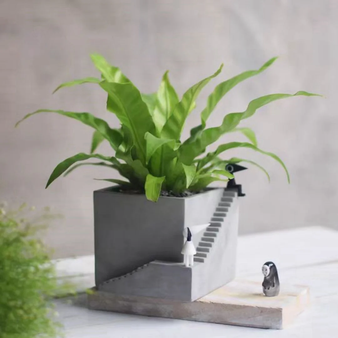 Microlandscape 계단 석고 화분, 실리콘 몰드 콘크리트 시멘트 다육 식물 화분, 탁상 장식 몰드