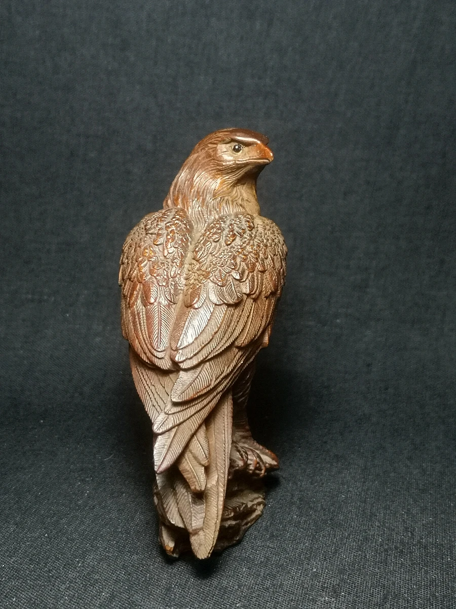 CULTUER ART Japanese boxwood hand carved vivid eagle Figure statue netsuke collectable gift 4